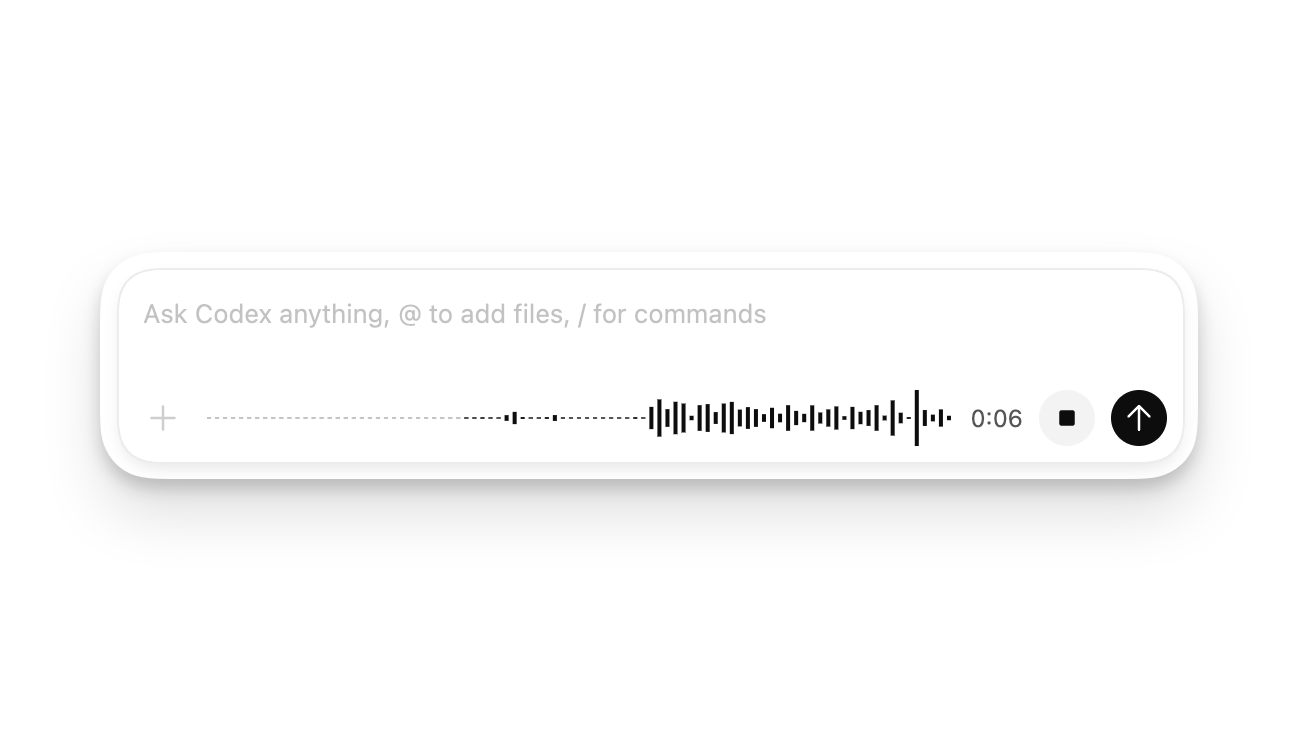 Voice dictation indicator in the composer with a transcribed prompt